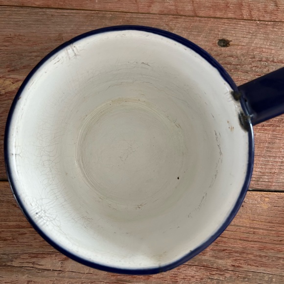 Vintage Antique enamelware sauce pan kitchenware cookware white black trim - Picture 2 of 4